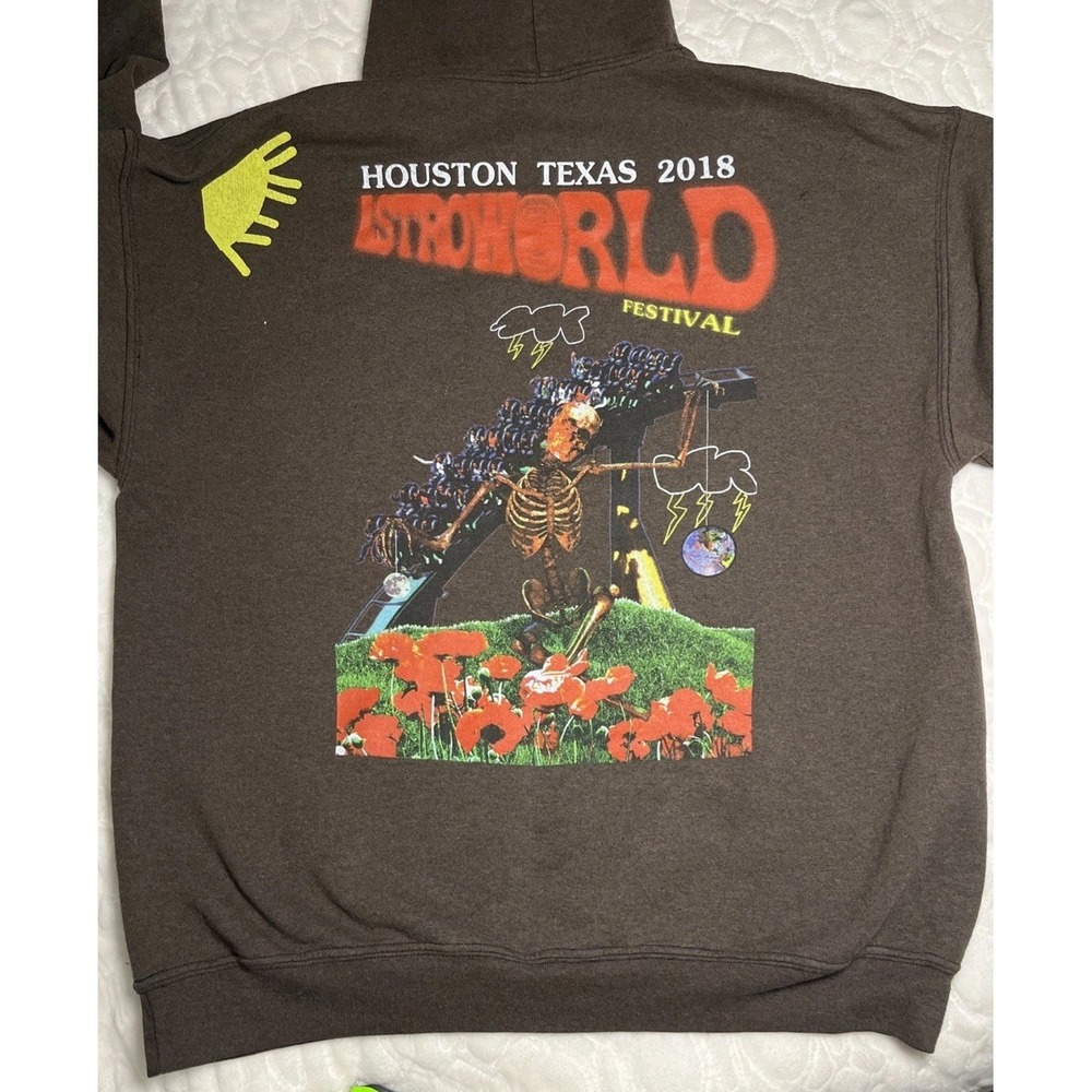 Travis Scott Astroworld Festival 2018 Hoodie Brown Large L Tour Merch Graphic - Picture 3 of 8
